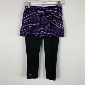 Athleta Legging With Skirt Black Purple Stripe XSP